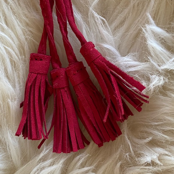 Brash Raspberry Ankle Tie Sandals with Fluffy Faux Suede Strap - Picture 8 of 13